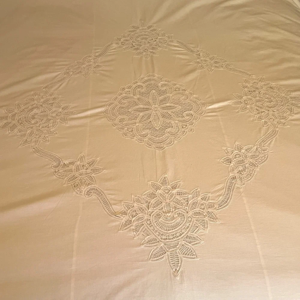 Battenburg Lace Duvet Cover Full Double Size Crisp White‎ Cottagecore Shabby